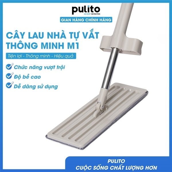 Cây lau nhà chính hãng PULITO tự vắt với đầu xoay 360 độ vệ sinh nhà cửa tiện dụng tặng thêm 1 bông lau thay thế LS-CLN-M1