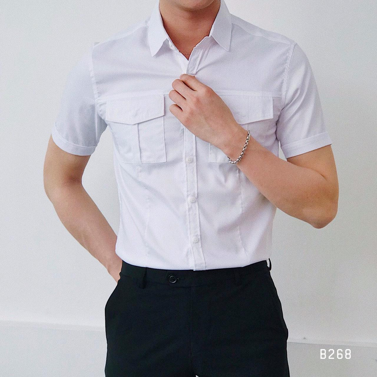 Áo sơ mi nam tay ngắn phối túi hộp Mã A268 Thời trang Poniva Branch Form Body Hàn Quốc