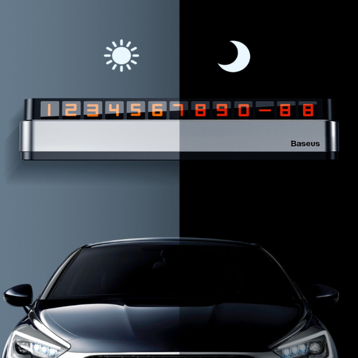 Bảng số điện thoại dạ quang trên ô tô, xe hơi nhãn hiệu Baseus ACNUM-B0S ( Màu bạc đen)