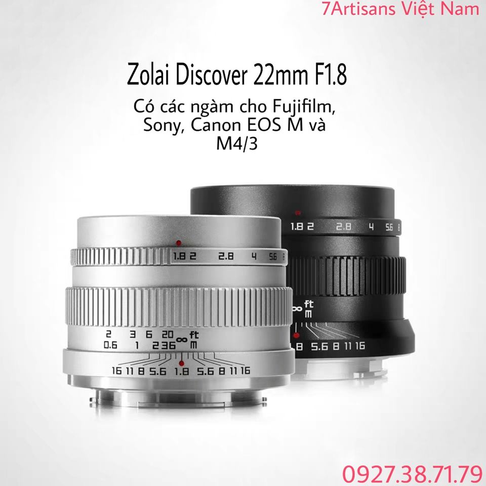 Ống kính zonlai discover 22mm f1.8 có các ngàm cho fujifilm, sony, canon eos m và m4/3