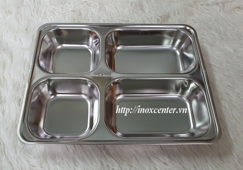 KHAY CƠM PHẦN 4 NGĂN SÂU LÒNG inox 304 ( 28x22x4 cm )