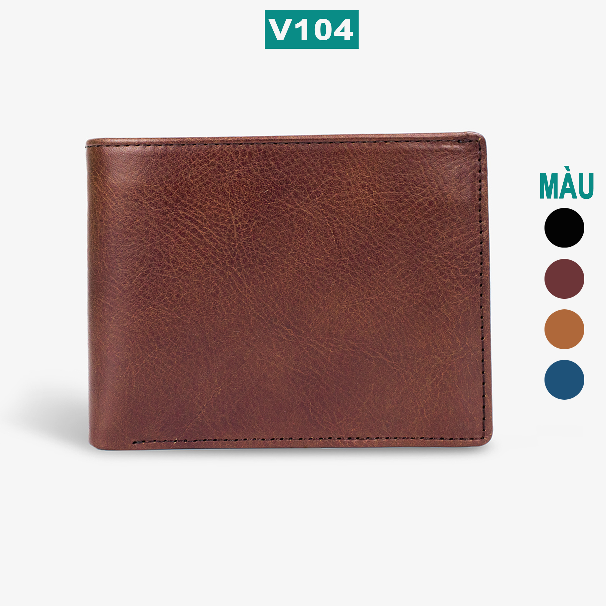 Ví nam da bò nappa V104 cao cấp, bóp nam da bò thật màu nâu bò nhiều ngăn chứa tiền chứa thẻ, dáng ngang có khóa kéo,lót da heo bền bỉ, Fullbox hộp sang trọng làm quà tặng,thương hiệu Bụi leather chuyên đồ da thật,bảo hành 12 tháng