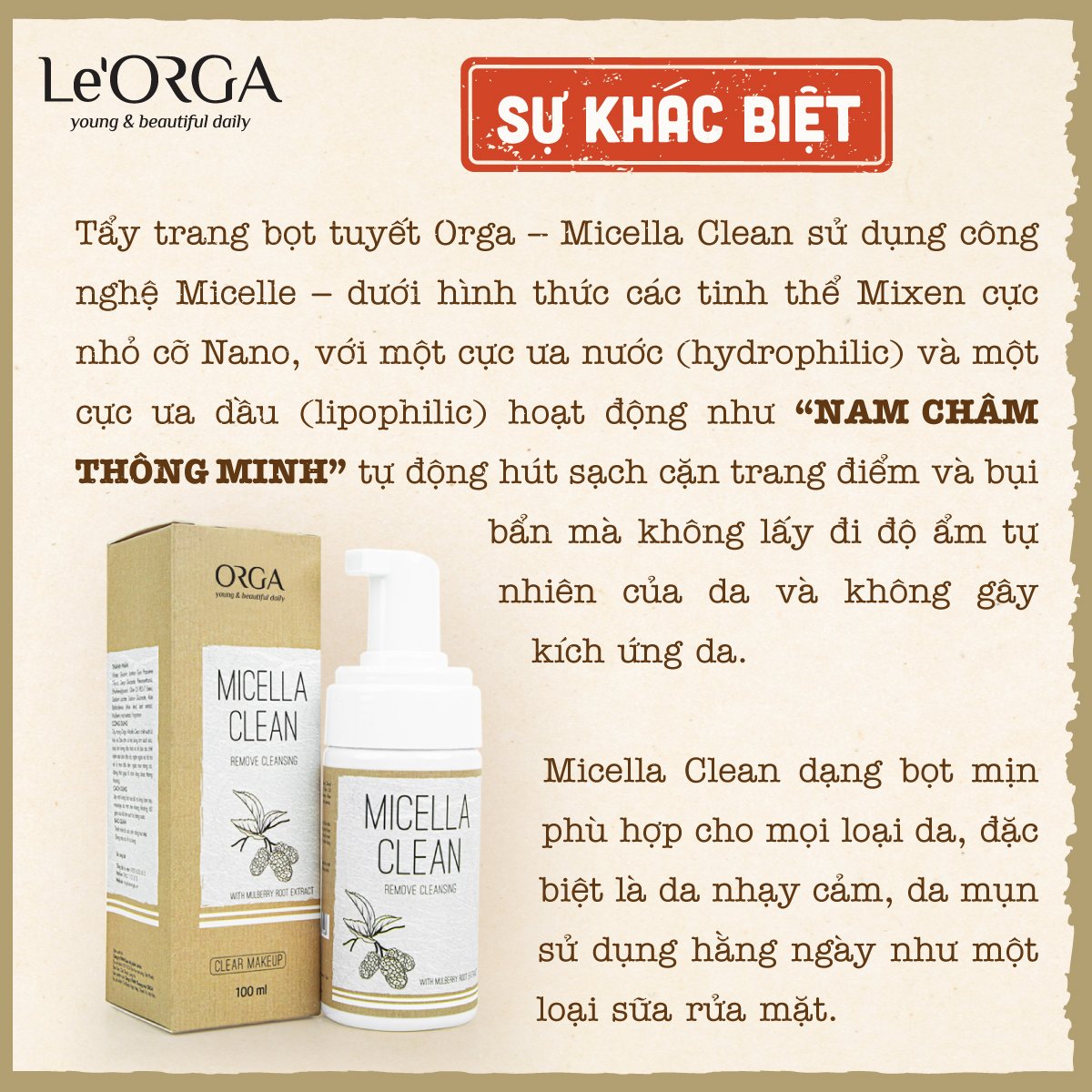 Sữa Rửa Mặt Tẩy Trang ORGA - MICELLA CLEAN ( 100ml )