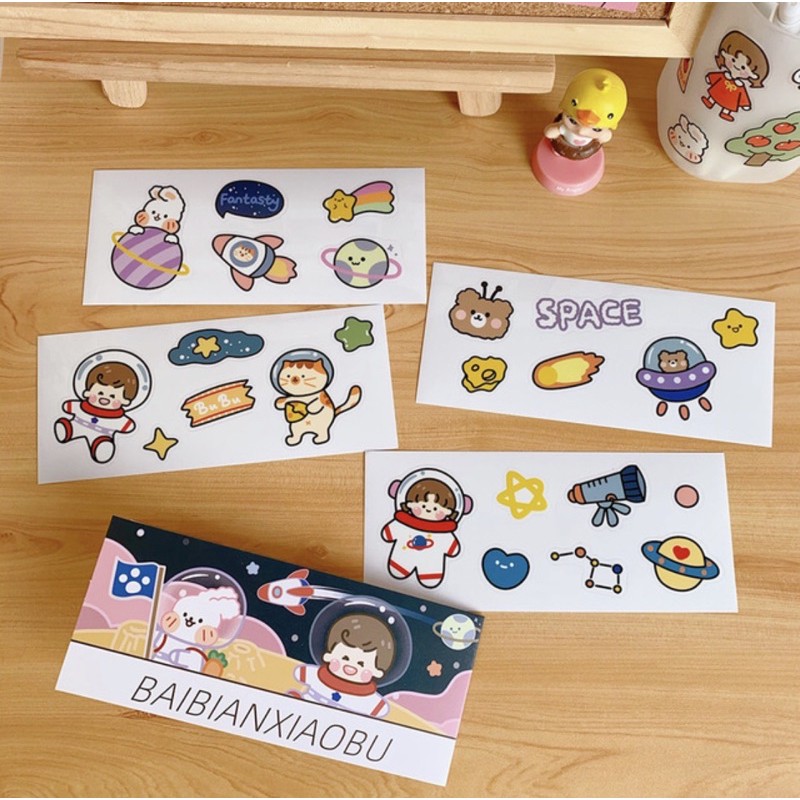 Set sticker cô gái Baibianxiaobu 4 tấm