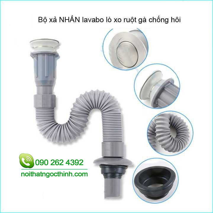 [HOÀN TIỀN]Ống xả ruột gà ĐẦU NHẤN xả xi phông chậu rửa mặt được thiết kế xếp gấp thu ngắn hoặc kéo dài chiều dài khi thu gọn là 40cm