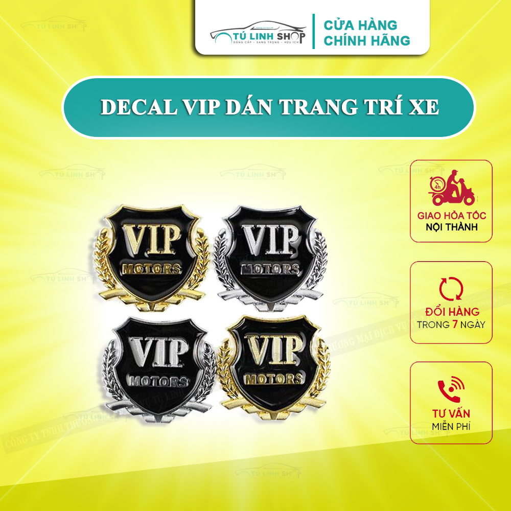Bộ 02 decal Huy hiệu VIP bông lúa gắn ô tô trang trí