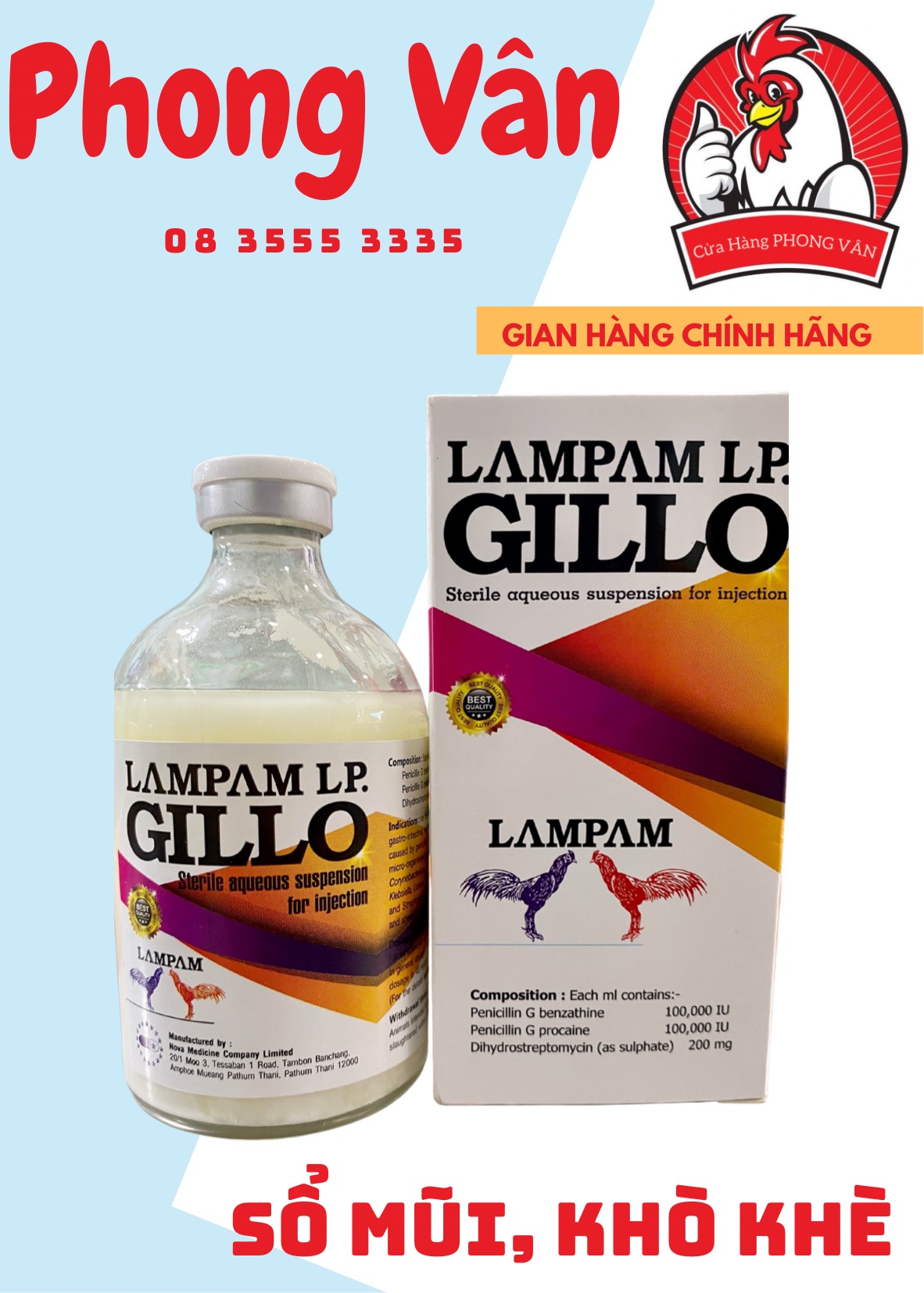 GILLO LAMPAM - BÁCH BỆNH CHO GÀ ĐÁ (Chai 100ml)