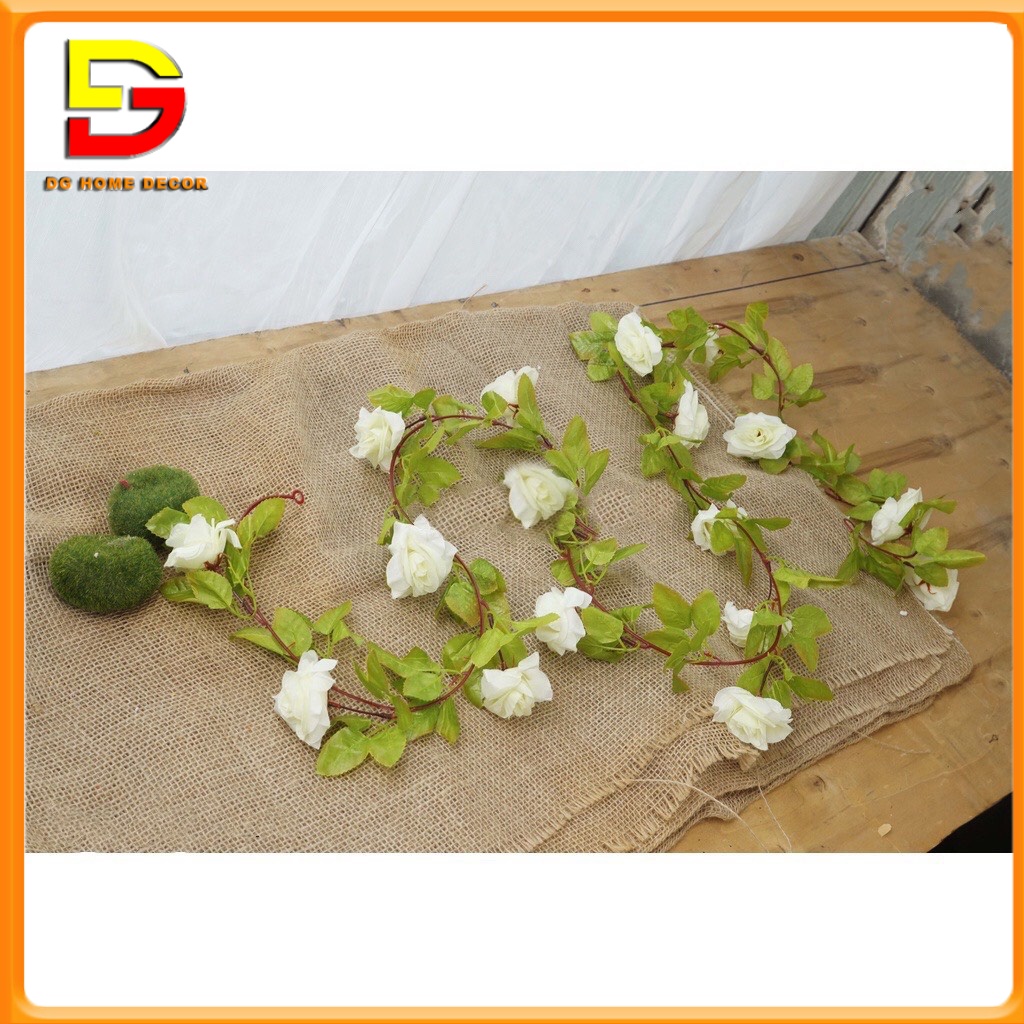 Dây hoa hồng leo cao cấp dài 2m3 với 15 bông Hoa lụa  Hoa giả Trang trí tường, rào, ban công siêu đẹp