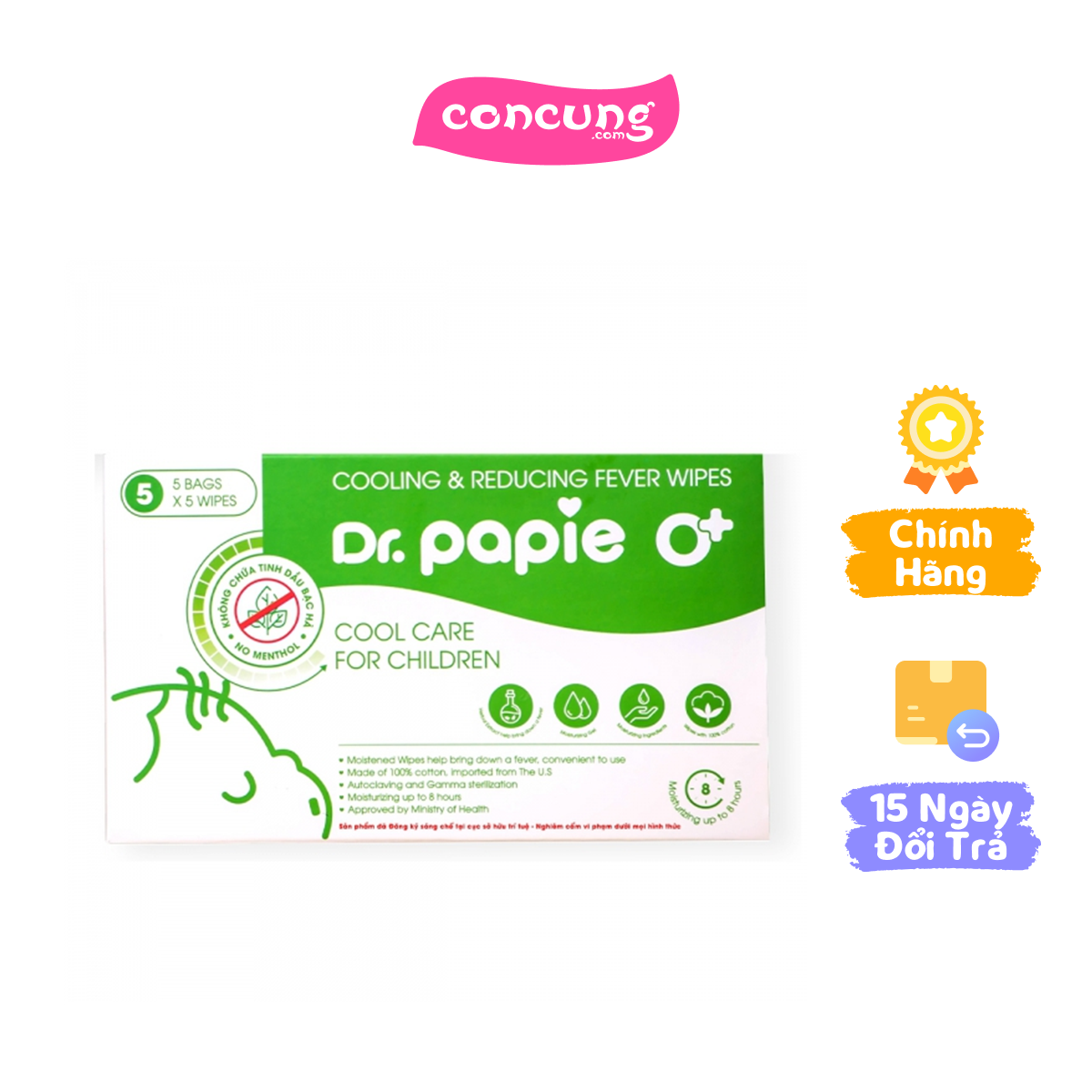 Khăn lau hạ sốt Dr.Papie cho trẻ từ 0 tháng tuổi
