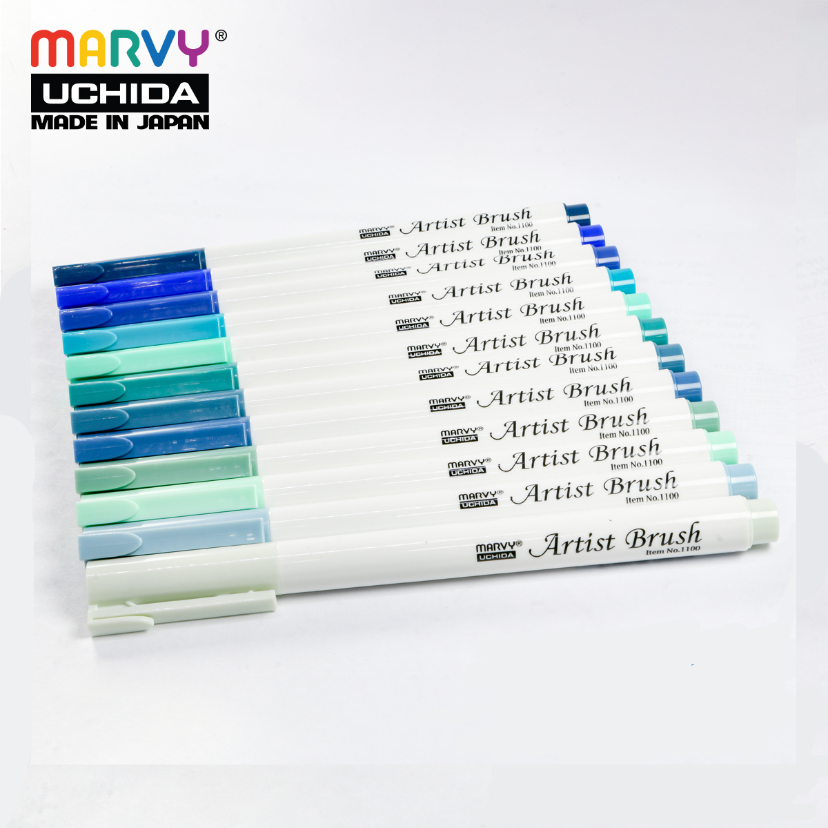 Bút lông đầu cọ mềm MARVY 1100  ( Tone Xanh-xanh lá )