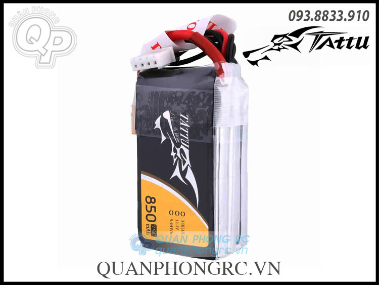 Pin Tattu 850mAh 3S 45C 11.1V LiPo Battery XT30 Plug