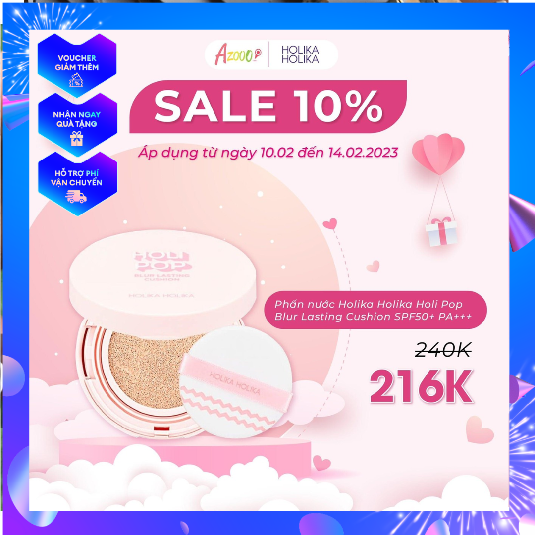 Phấn nước holika holika holi pop blur lasting cushion spf50+ pa+++