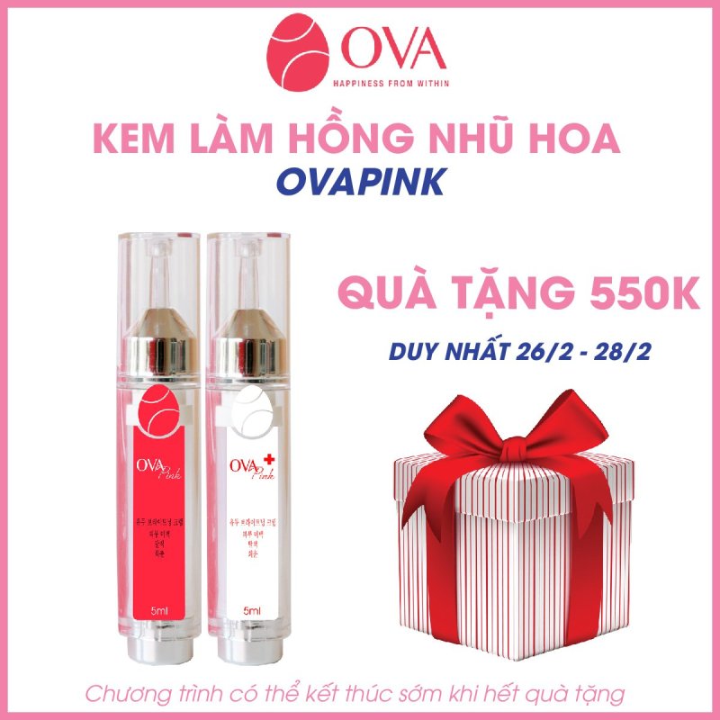 Kem làm hồng nhũ hoa và vùng kín OvaPink, giảm nhanh thâm, ủ dưỡng, làm hồng ti, an toàn và hiệu quả nhanh trong 7 ngày, dung tích 10ml.