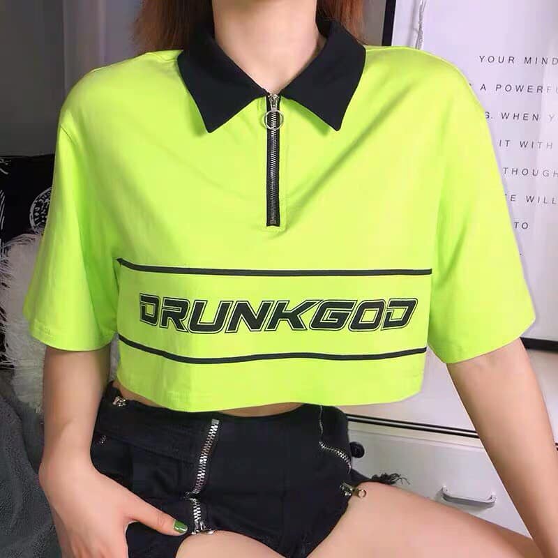[HCM]Áo croptop nữ in hình DRUNKGOD cực hot