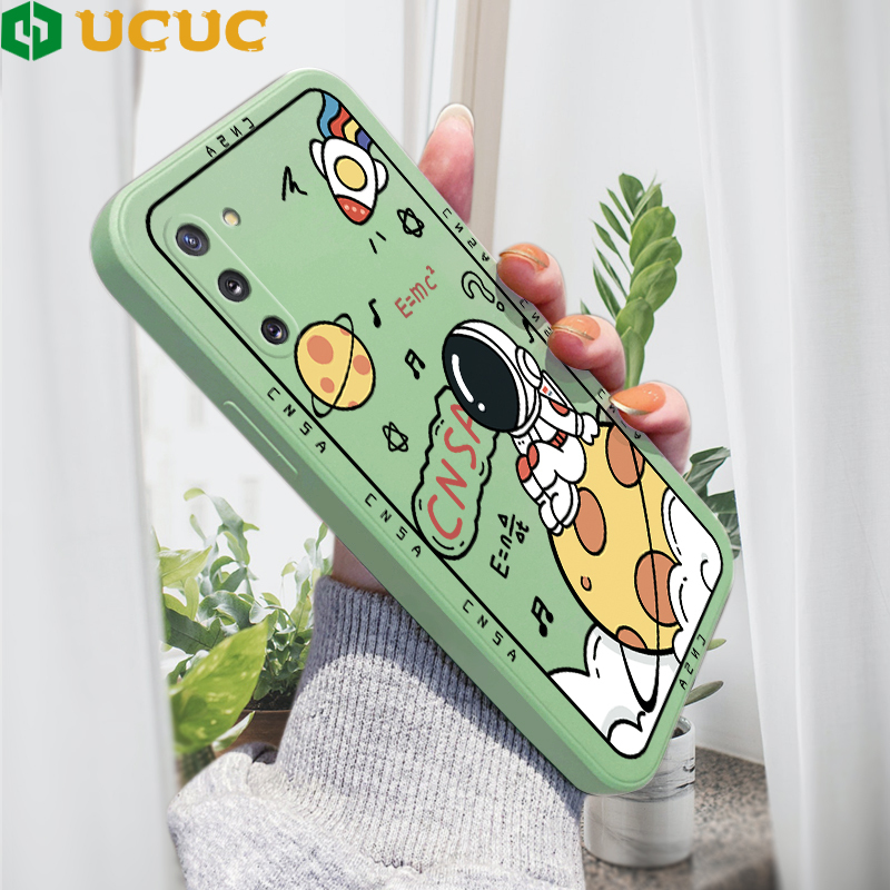 UCUC Casing Case For Samsung Galaxy Note 10 Lite /Note 10 Plus/Note 10 Case For Girls Cartoon Space Astronauts Case Original NASA Square Liquid Silicone Full Cover Camera Shockproof Protection Softcase