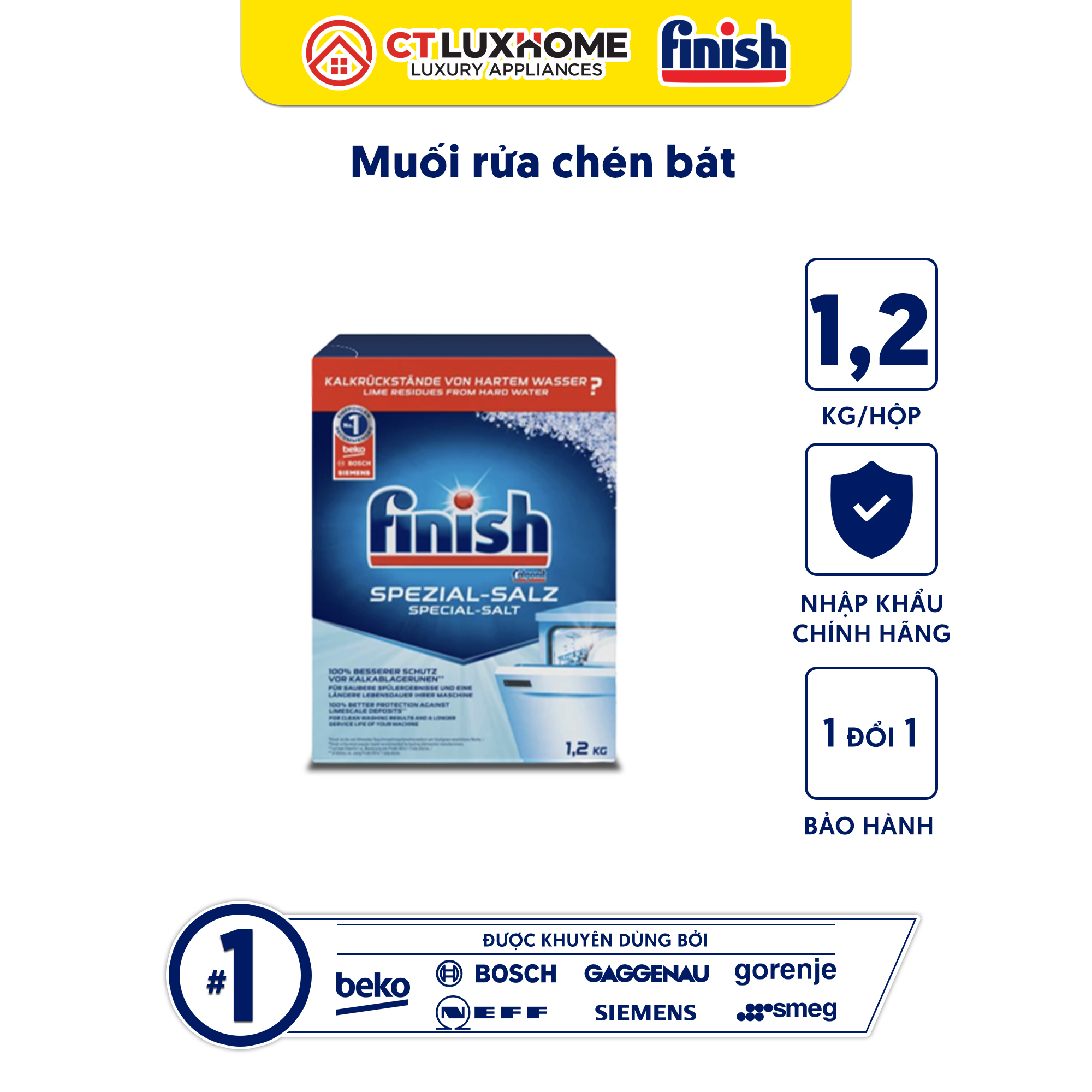 Muối rửa chén bát Finish 1,2kg kèm túi zip