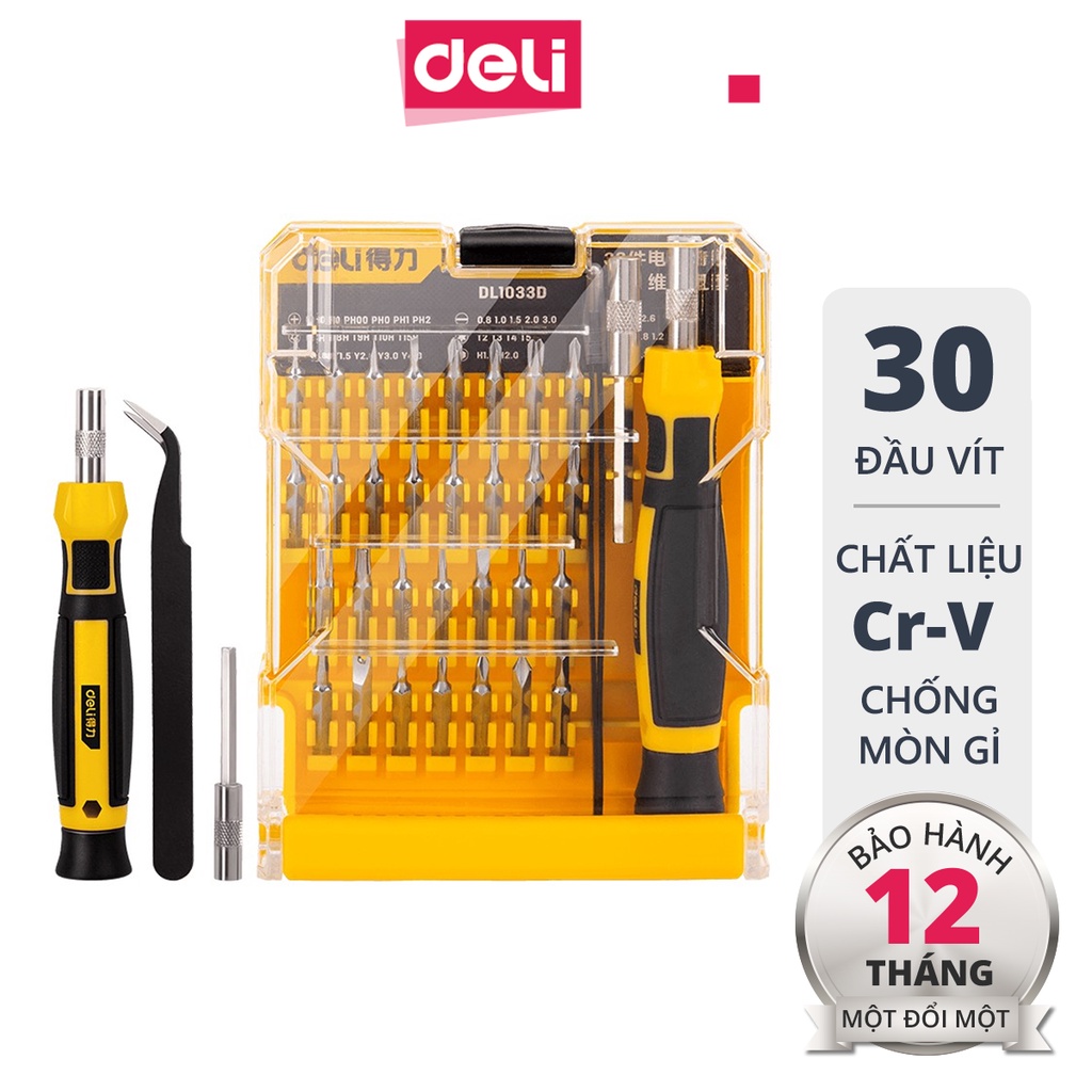 Bộ tua vít sửa chữa đa chức năng deli 30 đầu vít cao cấp - chất liệu siêu bền, thiết kế gọn nhẹ tinh tế