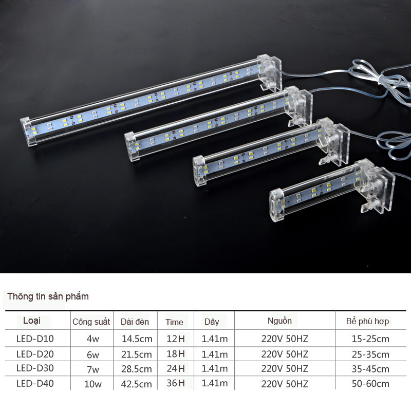 XILONG D40 aquarium clamp lights 50cm - 60cm, capacity 10W, length 42.5cm, high quality white blue light