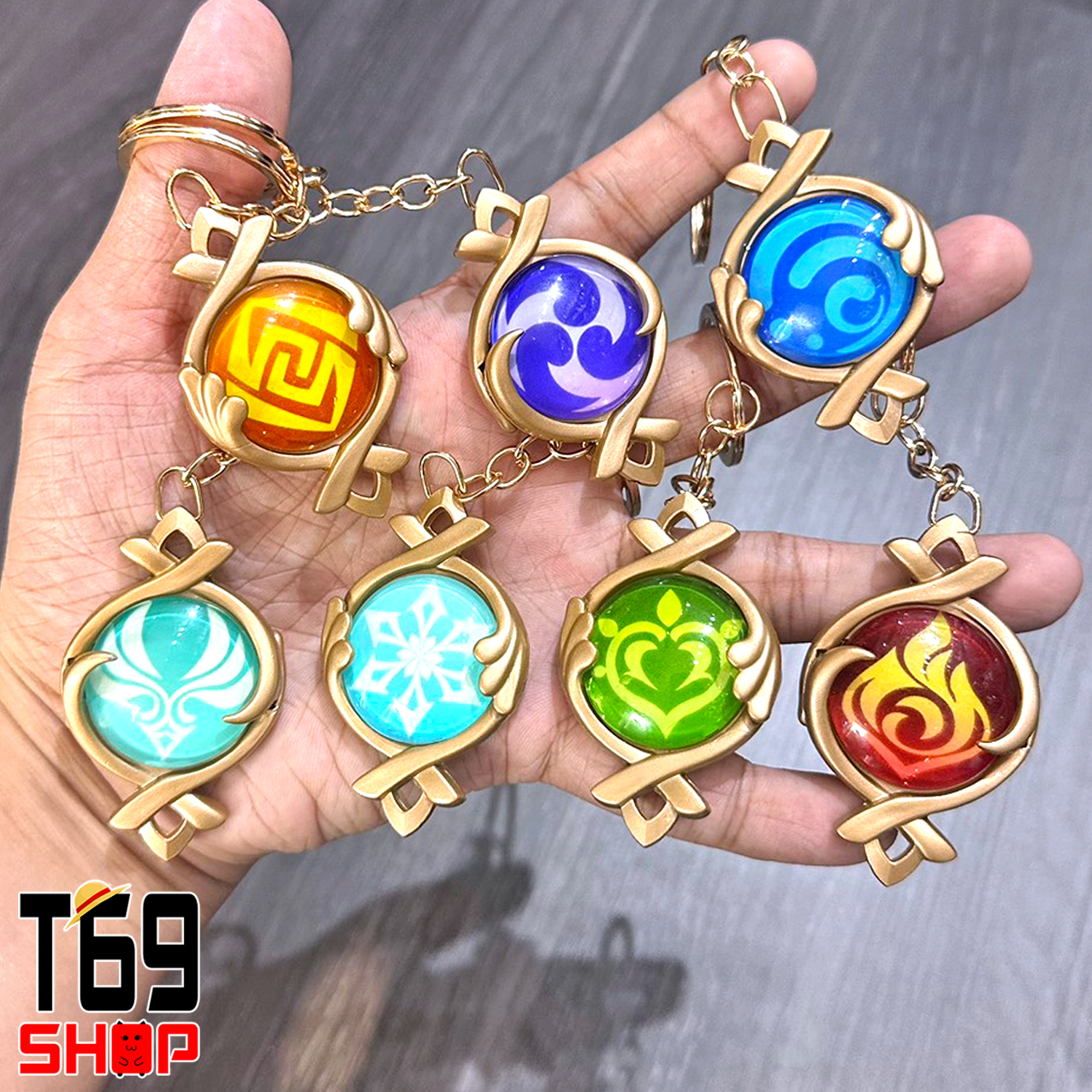 [Có dạ quang] Móc khóa kim loại Nguyên tố Vision game Genshin Impact: Inazuma, Liyue, Mondstadt, Sumeru, Fontaine [T69 Shop]