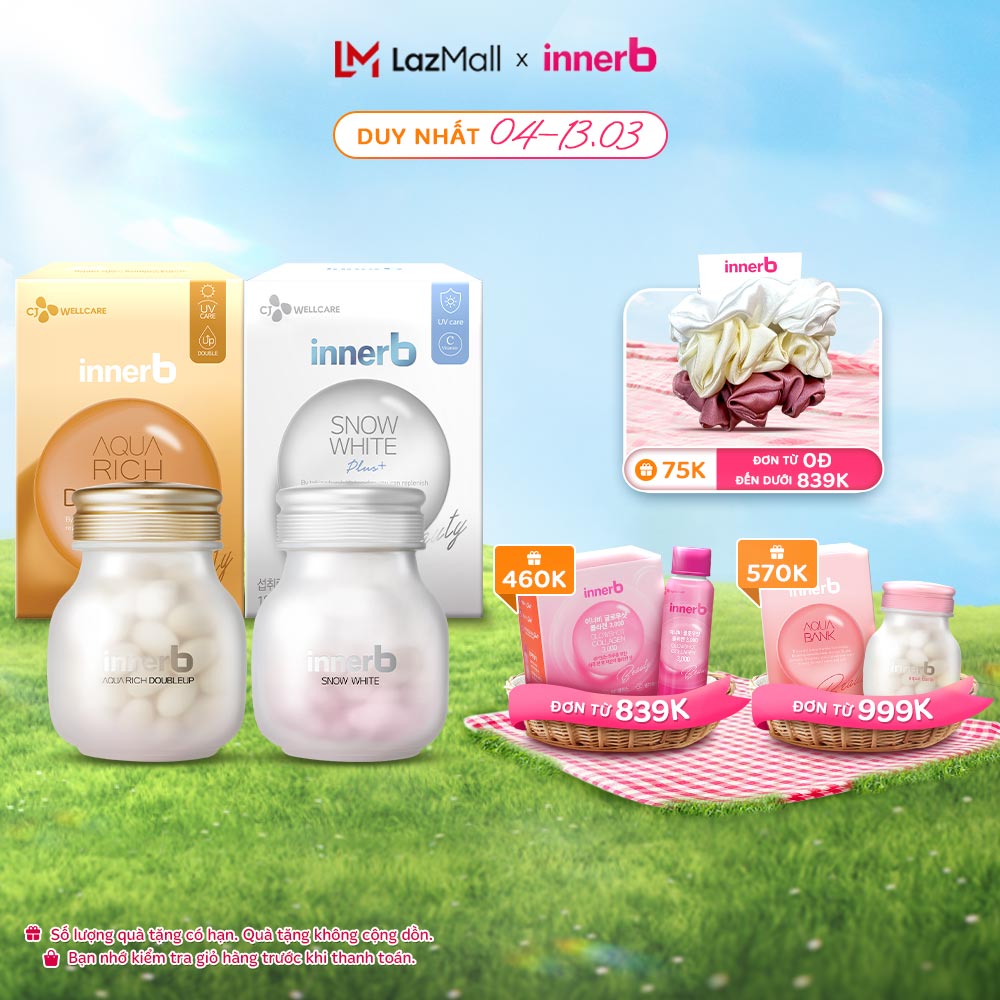 Bộ đôi thực phẩm bảo vệ sức khỏe InnerB Aqua Rich Doubleup (56 viên) & InnerB Snow White 56 viên