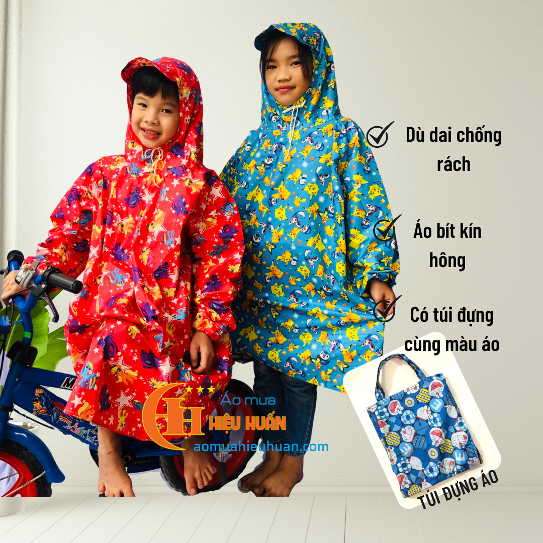 Áo Mưa Cho Bé loại Bit Quây vải dù siêu dai Trẻ Em cao cấp, chống rách áo mưa Hiệu Huấn
