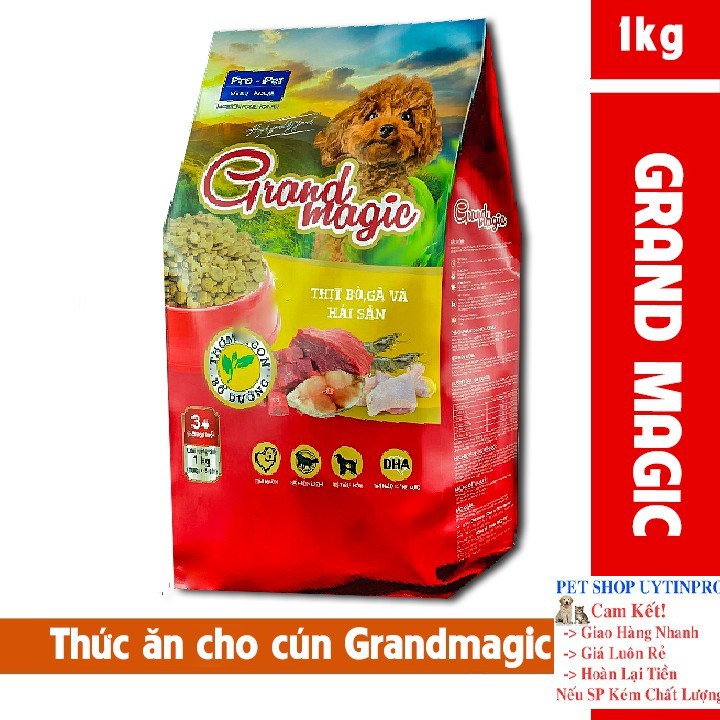 [Hoàn tiền 10%]  THỨC ĂN CAO CẤP CHO CHÓ Grand magic Dạng viên vị thịt bò, gà và hải sảnTúi 1kg Xuất xứ Pro-Pet Việt Nam - Pet shop Uytinpro