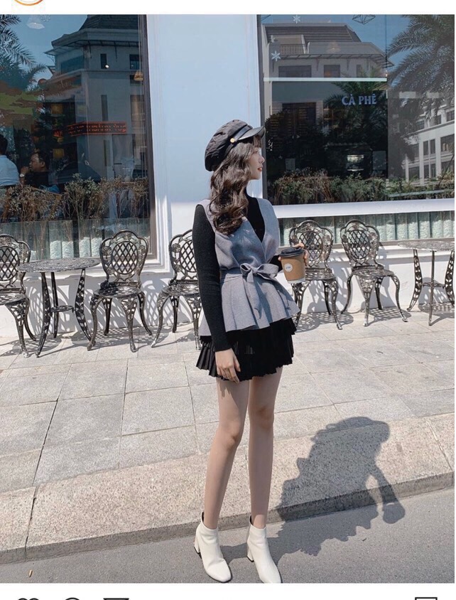 Set áo yếm da lộn kèm đai