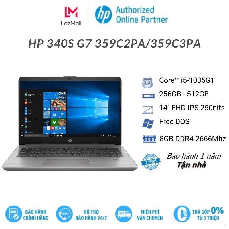 [Trả góp 0%]Laptop HP 340s G7 (359C2PA/359C3PA) (Core i5-1035G1 | 8GB DDR4 | 256GB - 512GB | Intel UHD Graphics | 14.0 inch FHD | Free DOS | Xám)