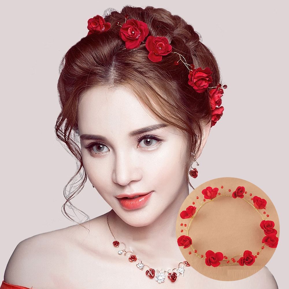 Dây cài tóc hoa hồng đỏ 80 số 3