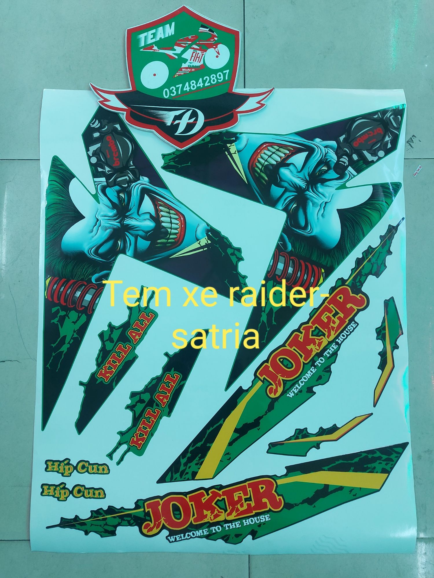 [HCM]Tem xe raider- satria  tem rời mẫu jocker cao cấp