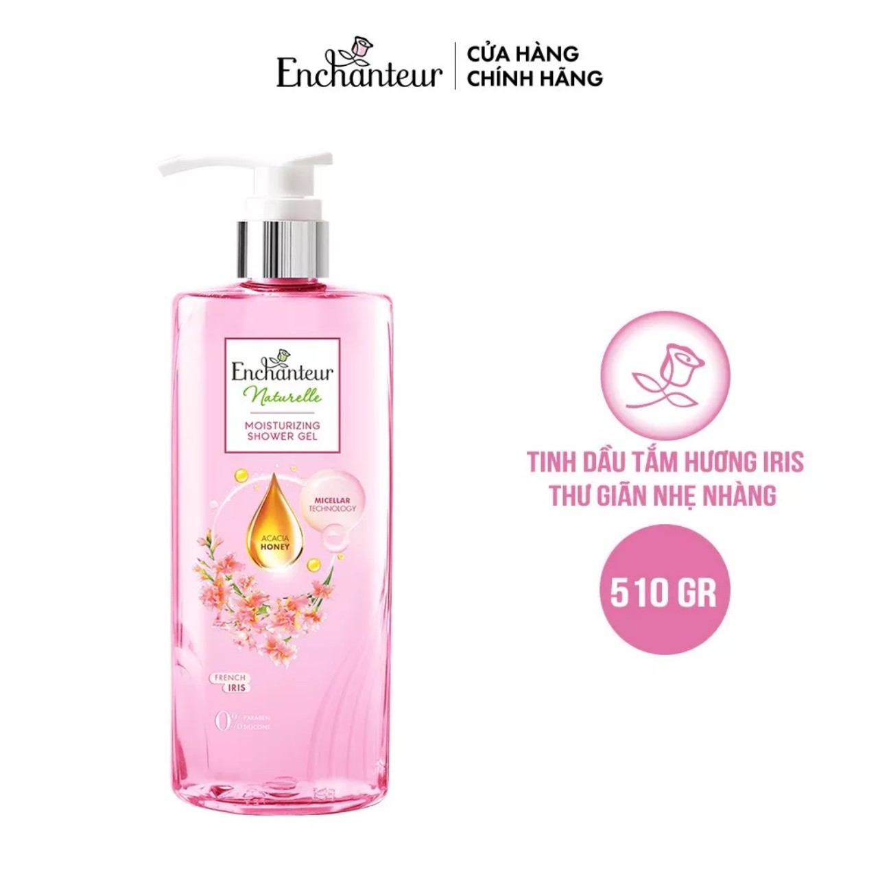 Sữa tắm dưỡng da Enchanteur Naturelle hương hoa Rose/ Iris 510gr/Chai