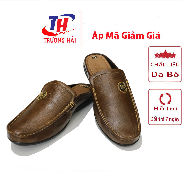 Giày Sabo Nam bít mũi nâu Trường Hải da bò cao cấp mềm mại TH246