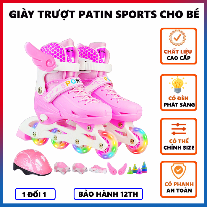 Giày Trượt Patin Trẻ Em Bánh Cao Su Phát Sáng Sports Tăng Giảm Size