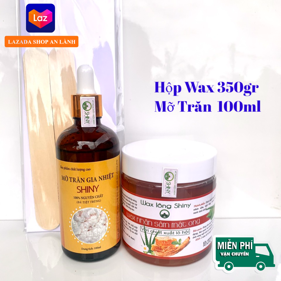 Combo Wax Lông Tinh Chất Nhân Sâm Và Mỡ Trăn SHINY - Loại Lớn ( 350gr +100ml mỡ trăn )