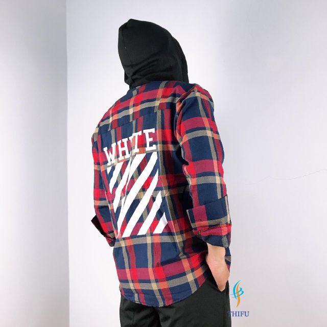 [HCM]Áo Khoác Sơ Mi Nón Dây Rút Unisex White Kiểu Dáng Caro