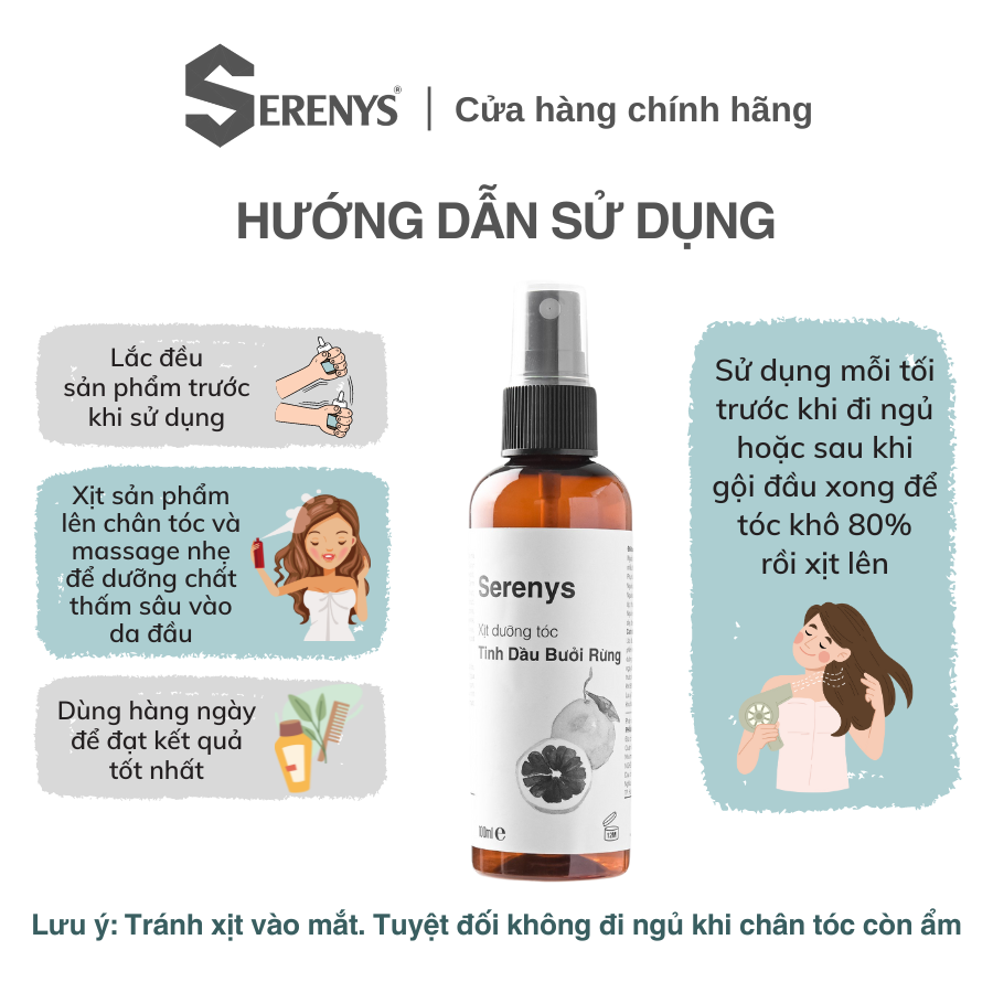 Bộ 2 Serenys Xịt Dưỡng Tóc Tinh Dầu Bưởi Giúp Tóc Mềm Mượt 100ml - Serenys