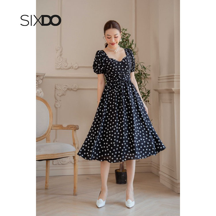 Đầm xòe SIXDO (Polka Dot Midi Chiffon Dress)
