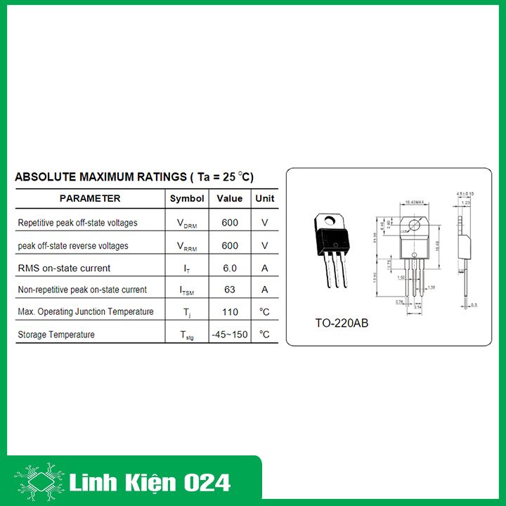 Triac BTA06-600C TO-220 điện áp 600V 6A
