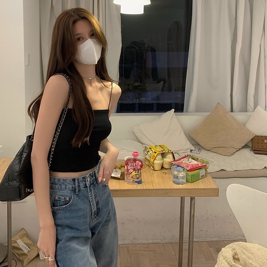 Áo Hai Dây Dệt Kim Dáng Ngắn Quyến Rũ