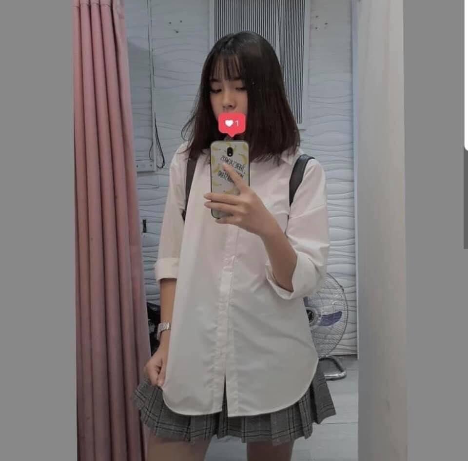 [HCM]Áo sơ mi lụa trắng đen nam nữ