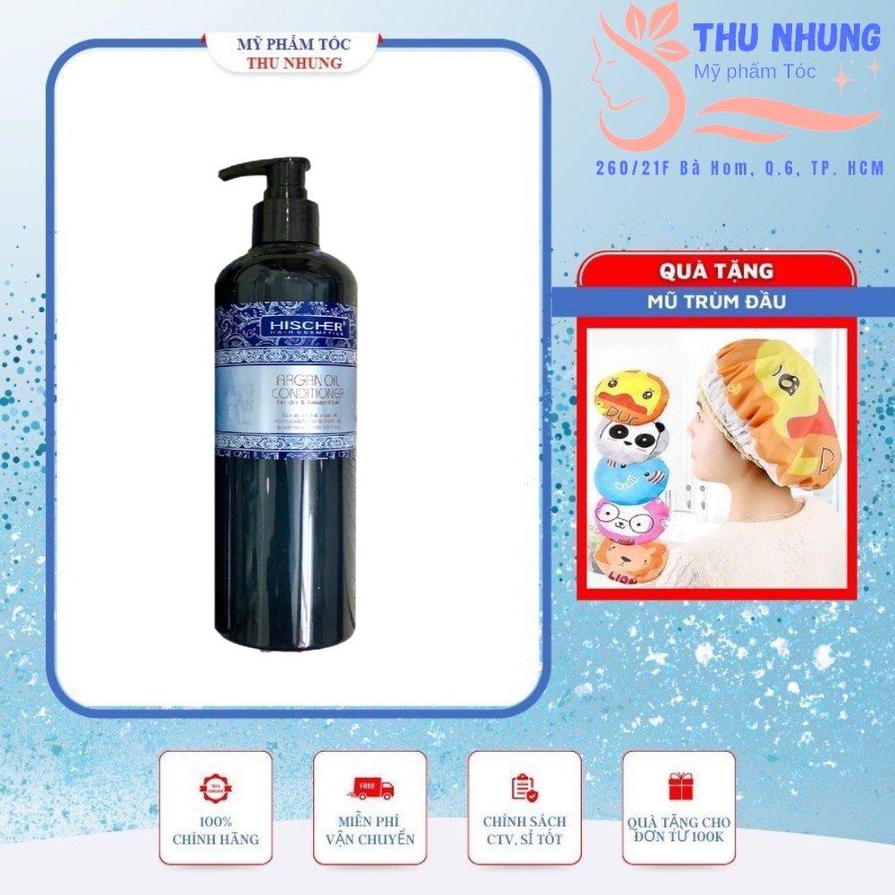 (+Tặng mũ trùm) Dầu xả Hischer Argan Oil for Dry & Demaged hair cho tóc khô hư tổn 500ml