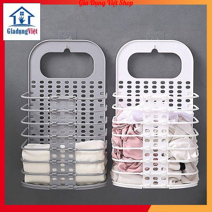 [Nhựa Việt Nhật] Giỏ nhựa đựng quần áo treo tường có thể gấp gọn tiết kiệm không gian - Tặng móc treo
