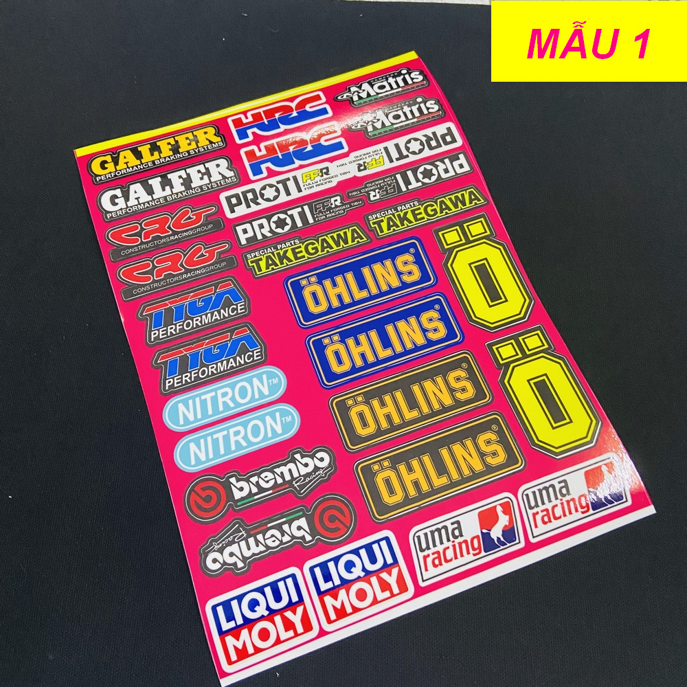 [SALE SỐC] TẤM TEM LOGO, NHIỀU DECAL TRANG TRÍ XE SIÊU CHẤT MẪU OHLINS , PROTI, TAKEGAWA