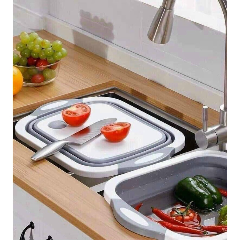 Bộ chậu gấp gọn kiêm thớt, Chậu Kèm Thớt 2in1 Gấp Gọn, Bộ chậu gấp gọn kiêm thớt đa năng 2in1, chậu rổ gấp gọn tiết kiệm không gian, thiết bị nhà bếp thông minh