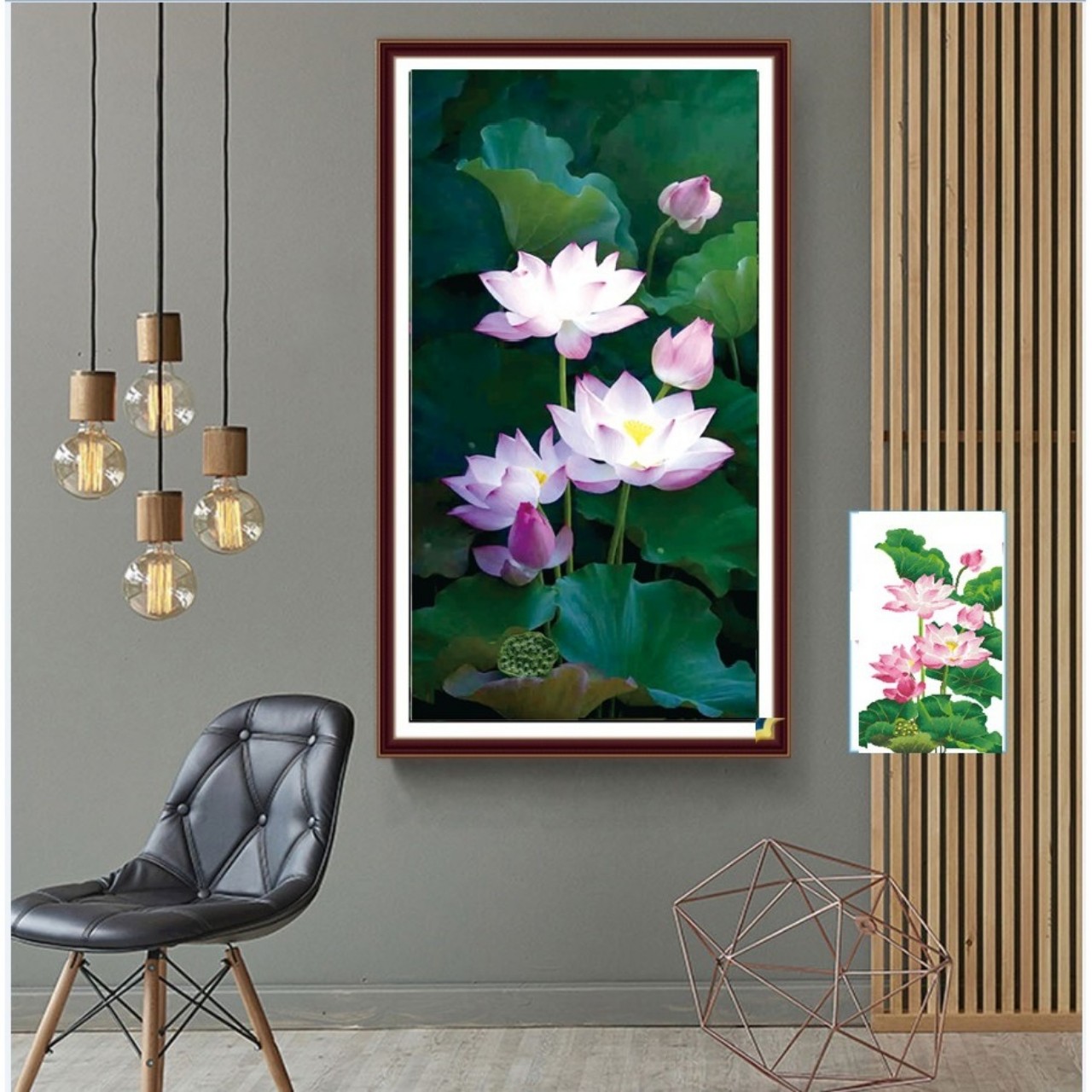 Tranh đính đá Hương sen 50x90cm