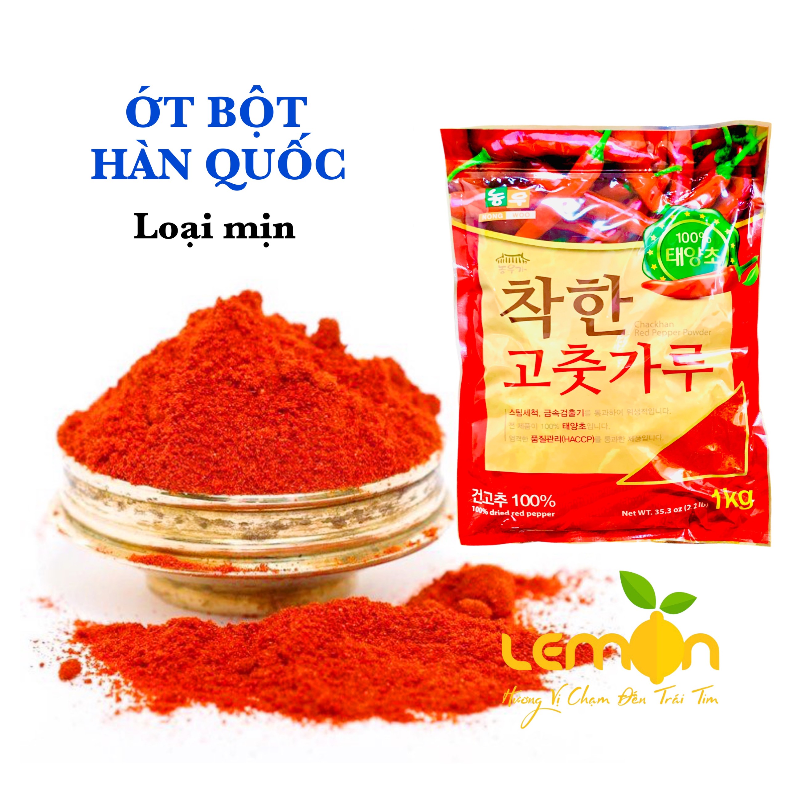 1Kg Ớt bột Hàn Quốc Nongwoo màu đẹp ít cay -  Bột ớt làm kim chi, nấu mì, nấu lẩu