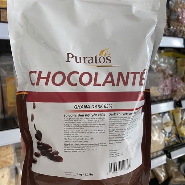 [1kg, 200g] Socola Puratos nút đen Ghana dark 65%