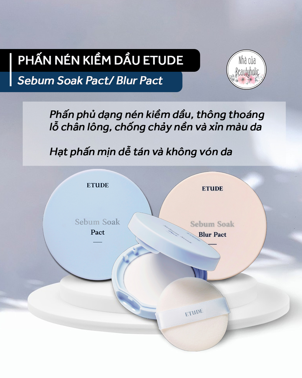 [Nhacuabeautyholic] Phấn nén kiềm dầu ETUDE HOUSE SEBUM SOAK PACT