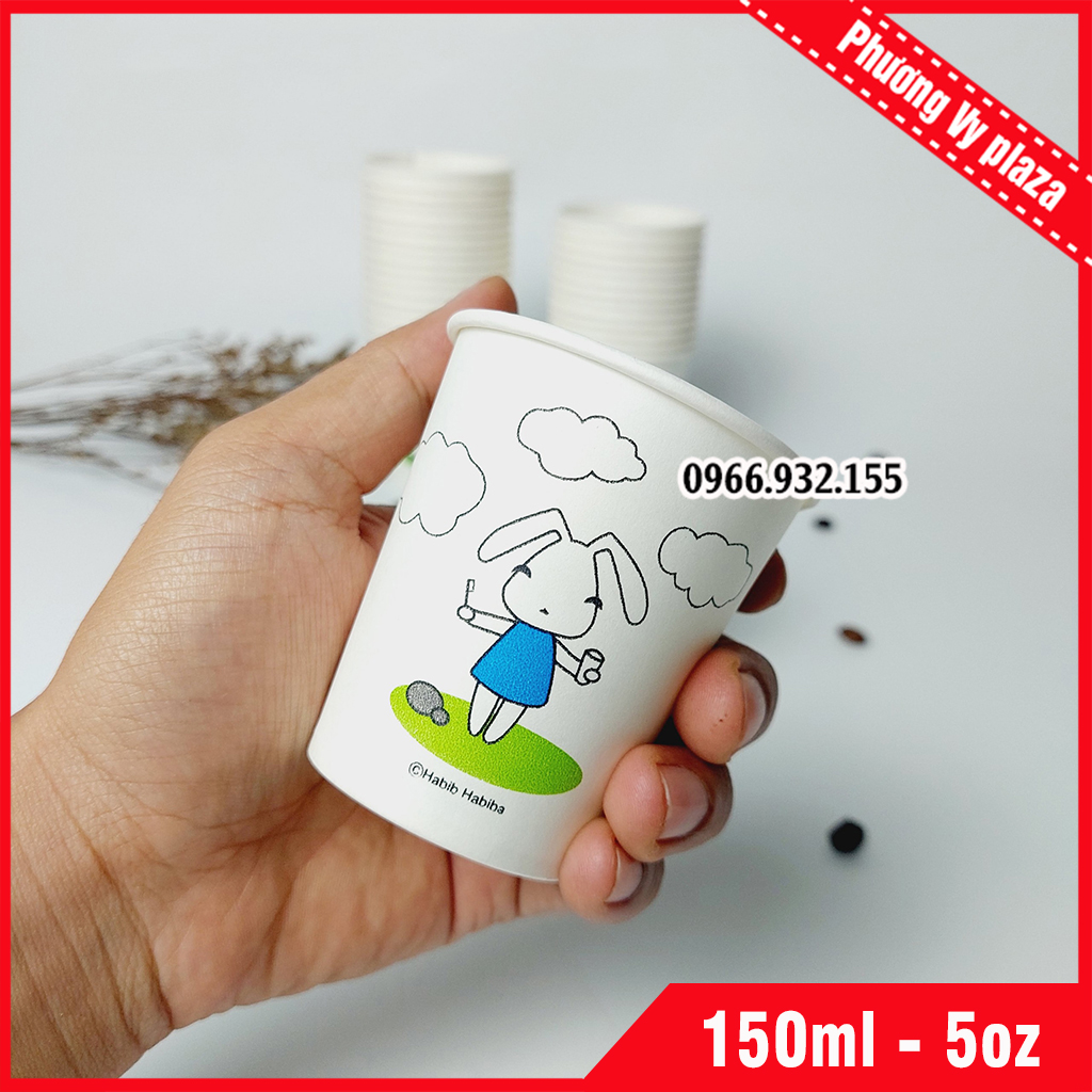 50 Chiếc Cốc Giấy 150ml - 5oz Thỏ Rabit Ly Giấy NHẬP KHẨU HÀN QUỐC