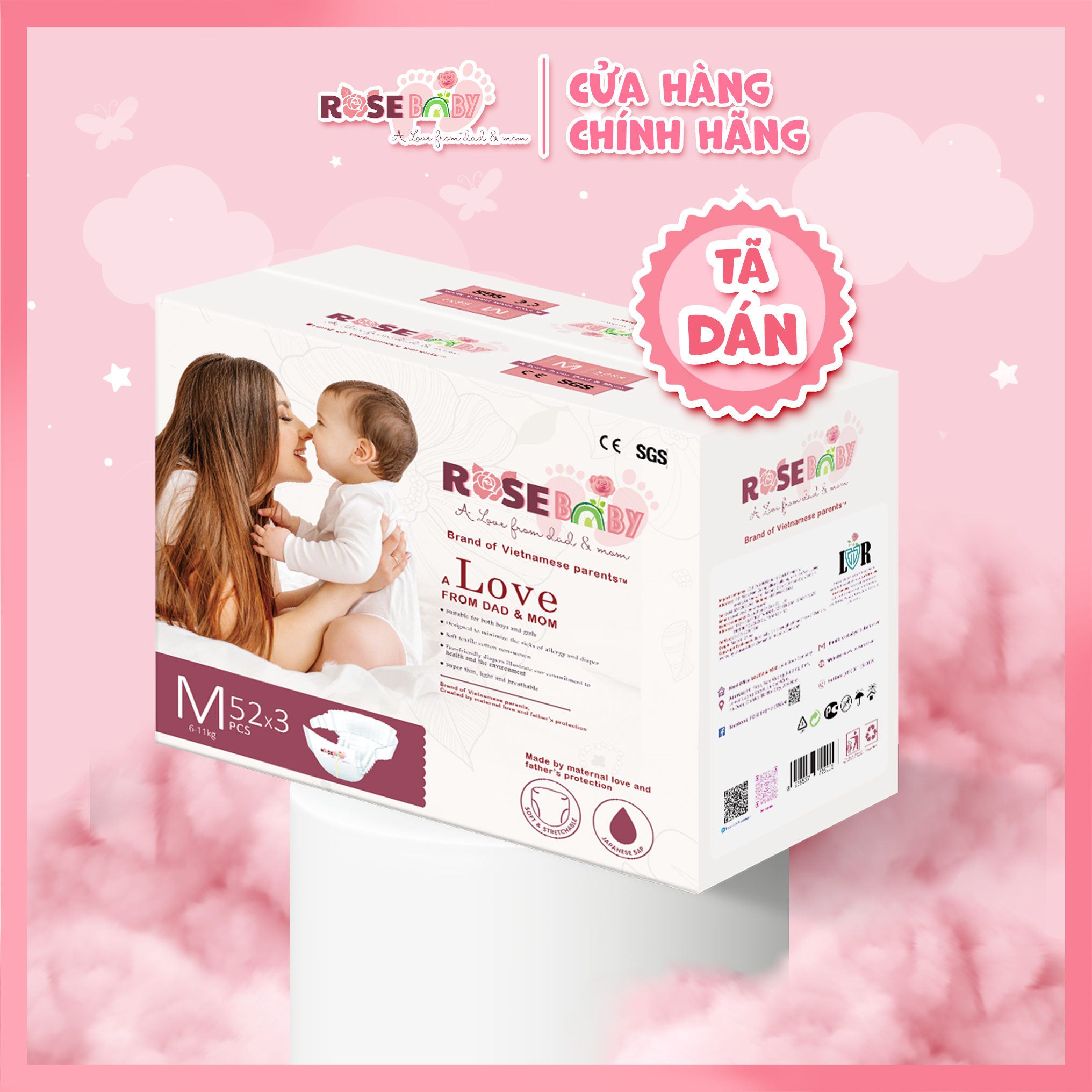 Thùng Tã Dán ROSE BABY size NB/ S/ M/ L